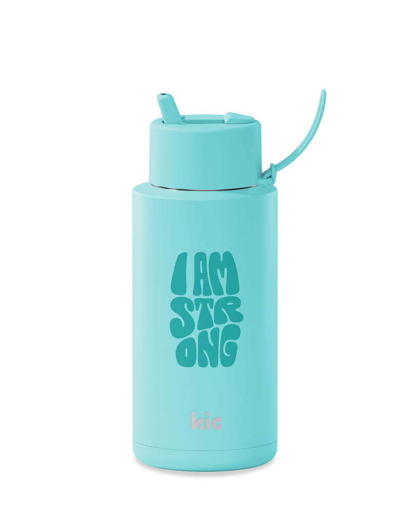 Frank Green 1Litre KIC Ceramic Reusable Bottle Aqua (Strong) with Flip Straw Lid