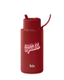 Frank Green 1Litre KIC Ceramic Reusable Bottle Cherry (Capable) with Flip Straw Lid