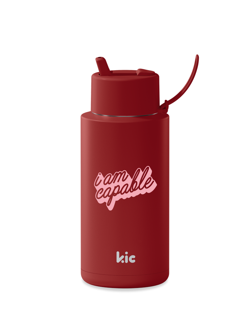 Frank Green 1Litre KIC Ceramic Reusable Bottle Cherry (Capable) with Flip Straw Lid