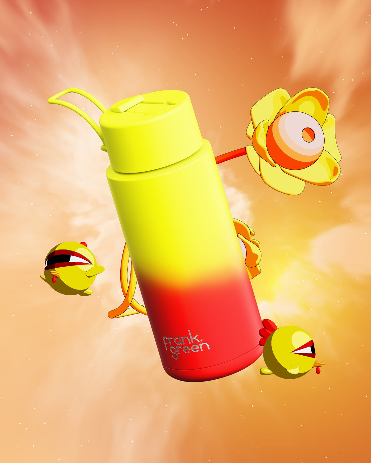 Frank Green 1L Ultralite Bottle Colour Change Lava with Flip Straw Lid