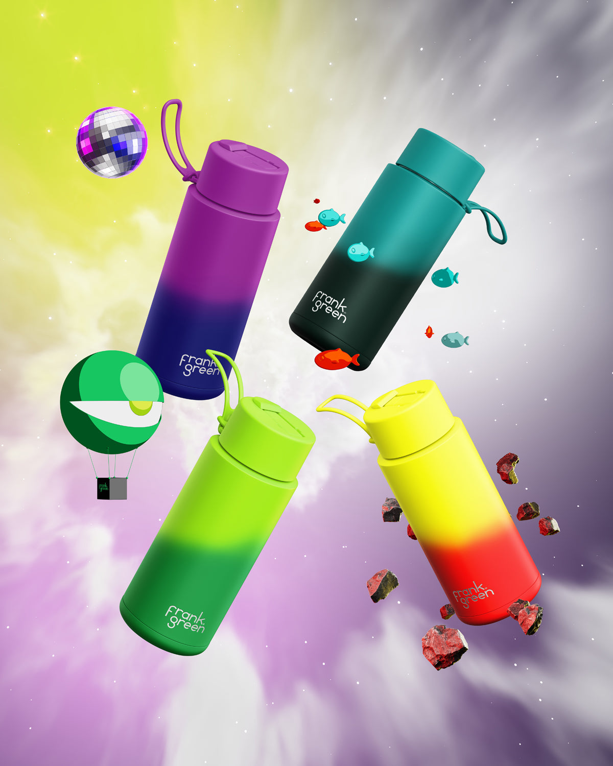 Frank Green 1L Ultralite Bottle Colour Change Lava with Flip Straw Lid