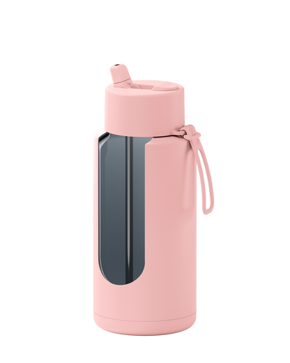 Frank Green 34oz Stainless Steel Ceramic Reusable Bottle With Flip Straw Lip- Blushed