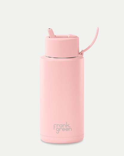 Frank Green 34oz Stainless Steel Ceramic Reusable Bottle With Flip Straw Lip- Blushed