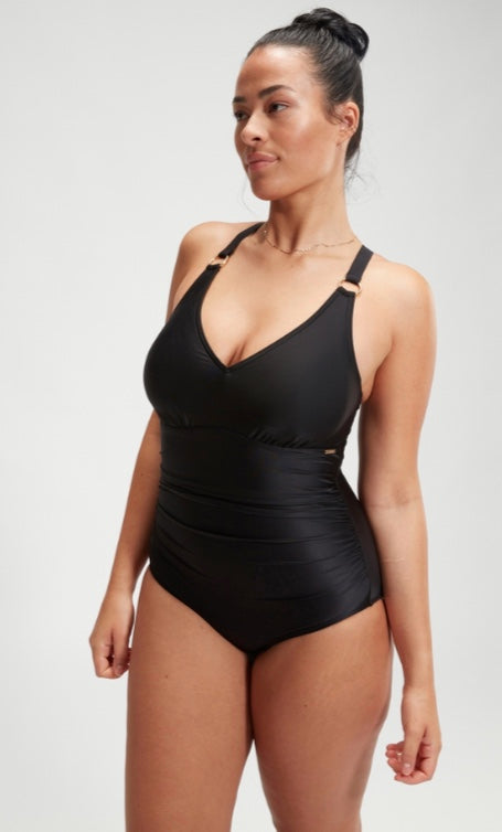 Speedo Womens Shaping V Neck One Piece - Black