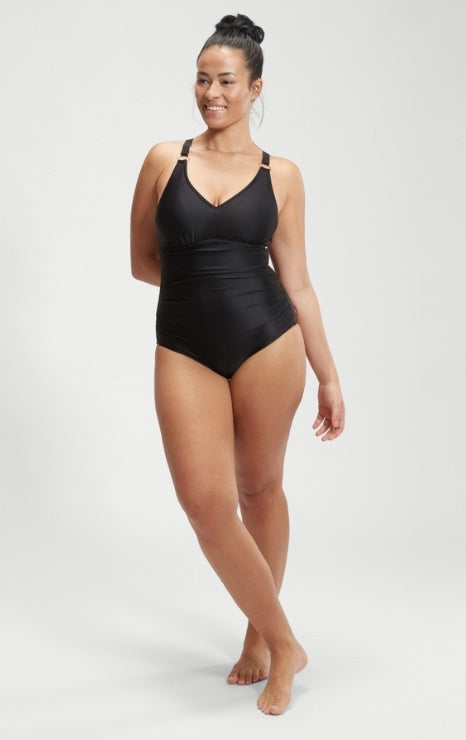 Speedo Womens Shaping V Neck One Piece - Black