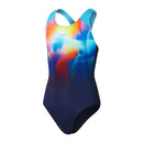 Speedo Girls Digi Placement Splashback One Piece - True Navy/Picton Blue/Siren Red/Lemon Drizzle