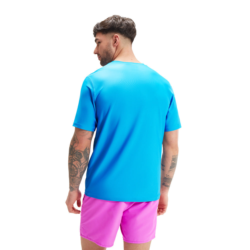 Speedo Mens Printed Ss Swim Tee - Baja Blue/White