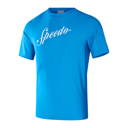 Speedo Mens Printed Ss Swim Tee - Baja Blue/White