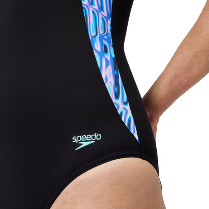 Speedo Womens Shaping Printed Lunalustre One Piece - Black/Pink/Teal/Blue