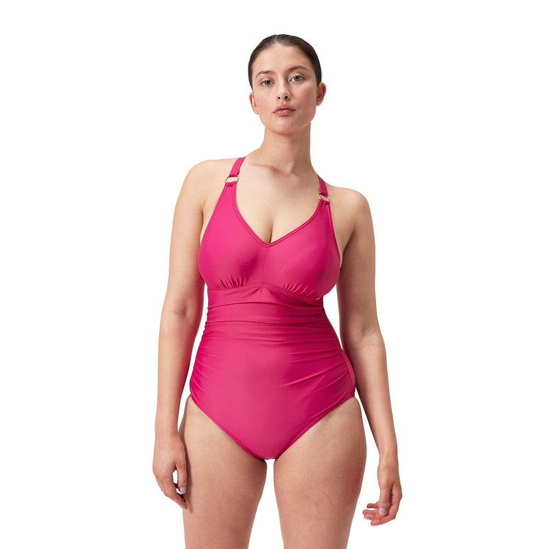 Speedo Womens Shaping Printed V Neck One Piece - Magenta Haze