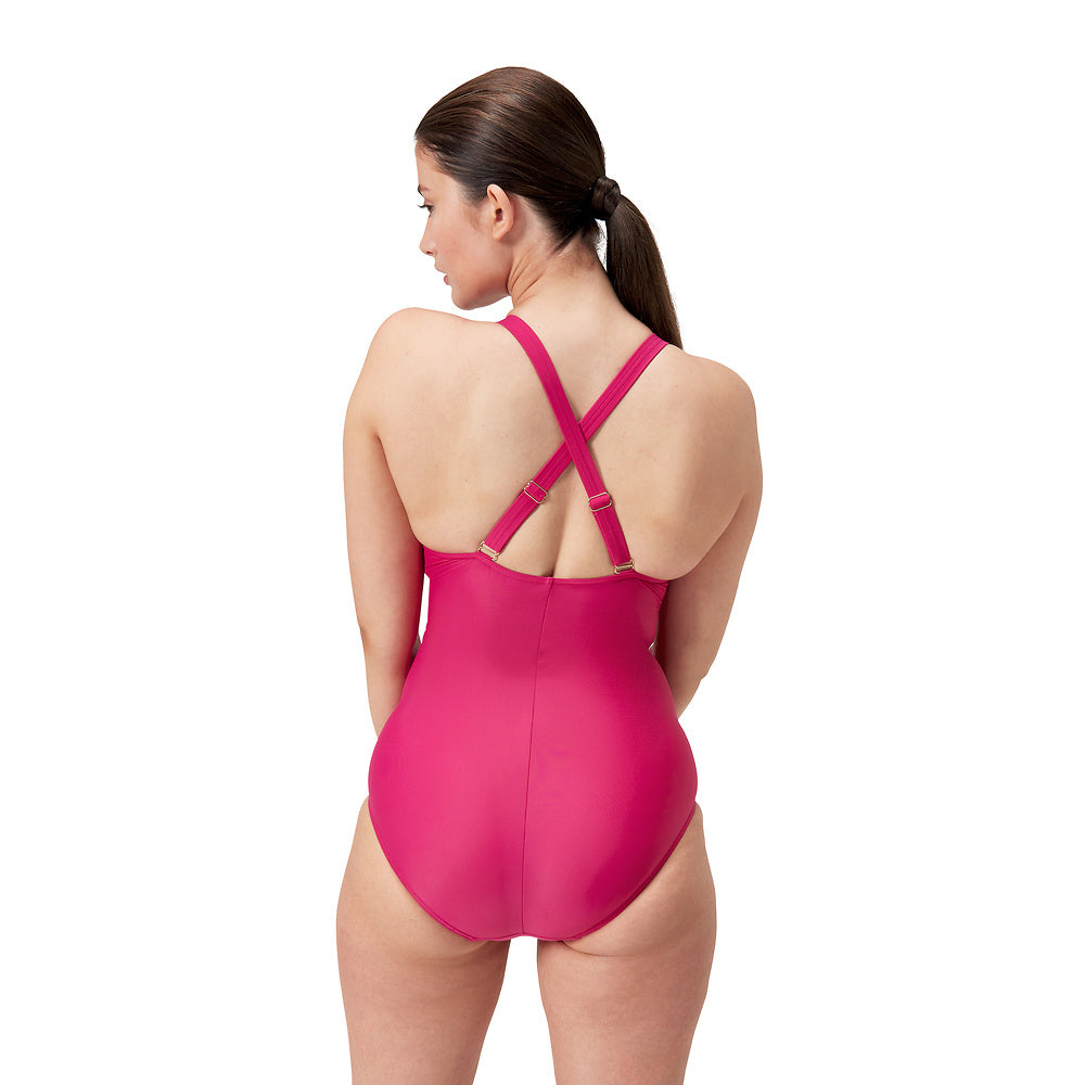 Speedo Womens Shaping V Neck One Piece - Magenta Haze