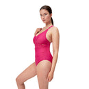 Speedo Womens Shaping Printed V Neck One Piece - Magenta Haze