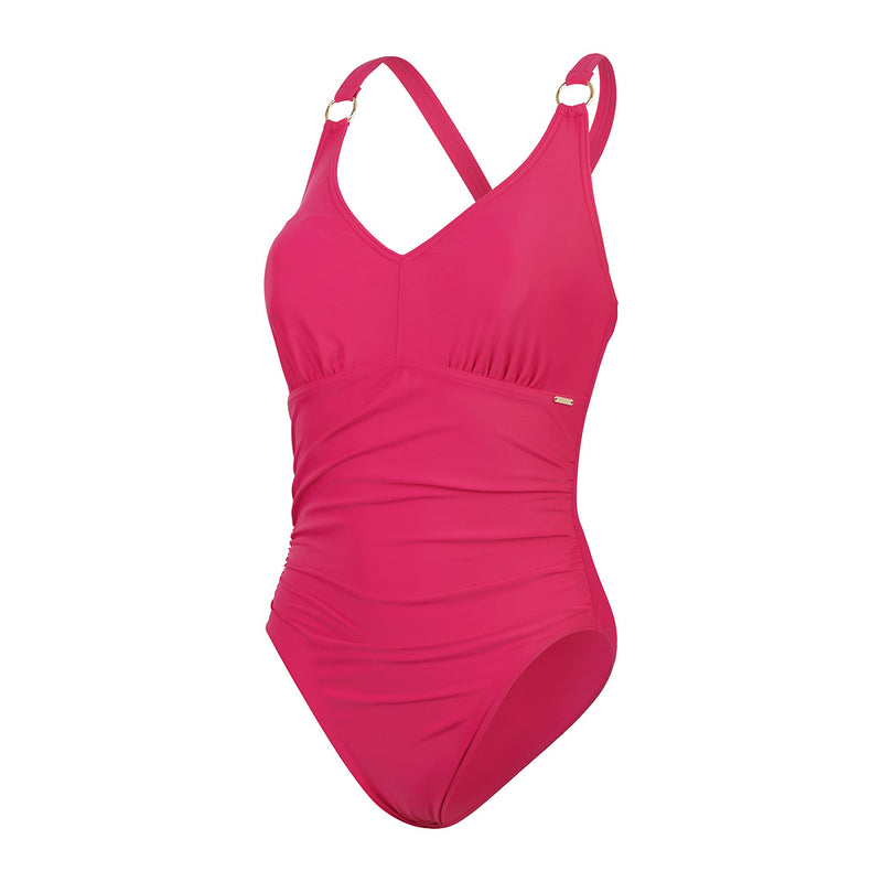 Speedo Womens Shaping Printed V Neck One Piece - Magenta Haze