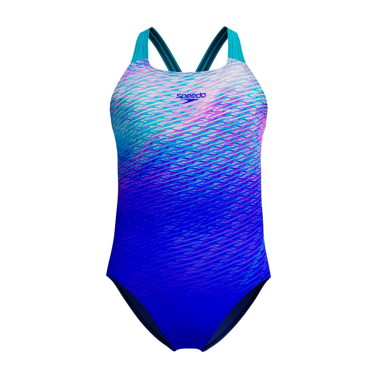 Speedo Girls Hyperboom Allover Medalist One Piece Swimsuit - Blue/Purple