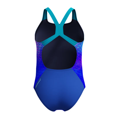 Speedo Girls Hyperboom Allover Medalist One Piece Swimsuit - Blue/Purple