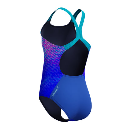Speedo Girls Hyperboom Allover Medalist One Piece Swimsuit - Blue/Purple