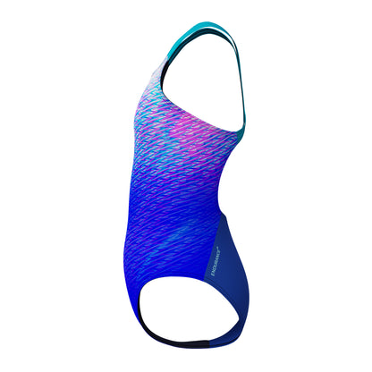 Speedo Girls Hyperboom Allover Medalist One Piece Swimsuit - Blue/Purple