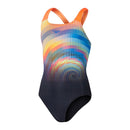 Speedo Girls Placement Powerback One Piece - Black/Siren Red/True Cobalt/Lemon Drizzle