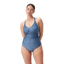 Speedo Womens Shaping Printed V Neck One Piece - Spruce Blue/Washed Blue