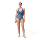 Speedo Womens Shaping Printed V Neck One Piece - Spruce Blue/Washed Blue