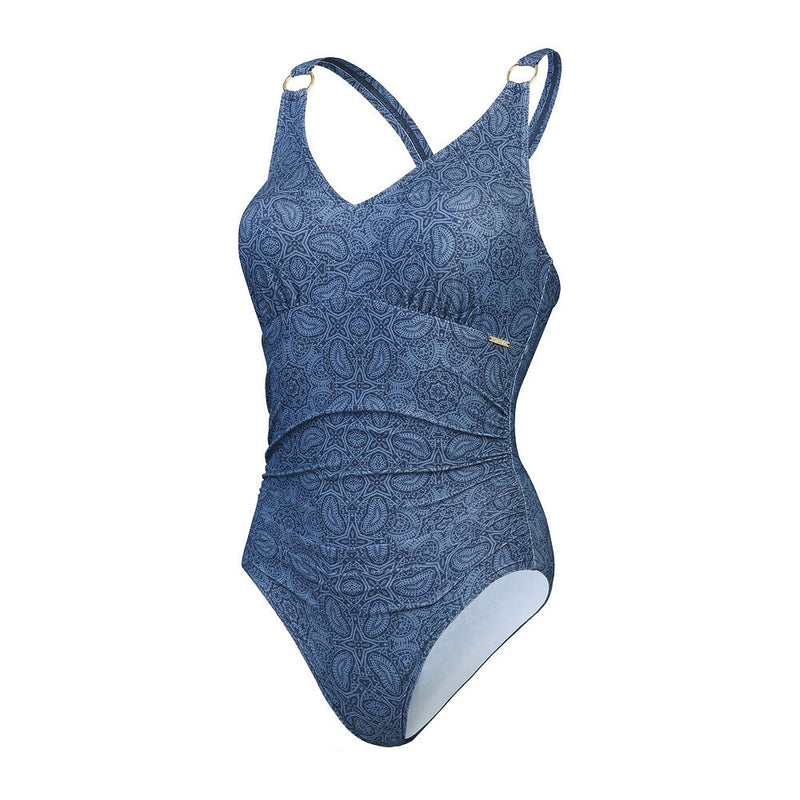 Speedo Womens Shaping Printed V Neck One Piece - Spruce Blue/Washed Blue