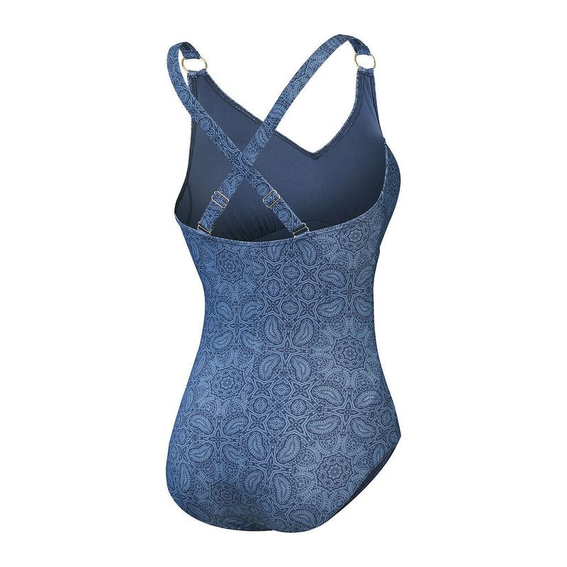 Speedo Womens Shaping Printed V Neck One Piece - Spruce Blue/Washed Blue