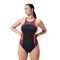 Speedo Womens High Neck Splice Cross Back Swimsuit - Black/Plum Dandy/Siren Red