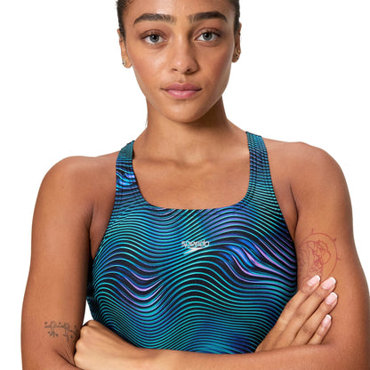 Speedo Womens Digital Printed Medalist One Piece - Black/Teal