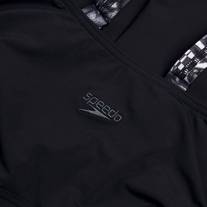 Speedo Womens Shaping Printed Splice Swimsuit - Black/Oxid Grey/White