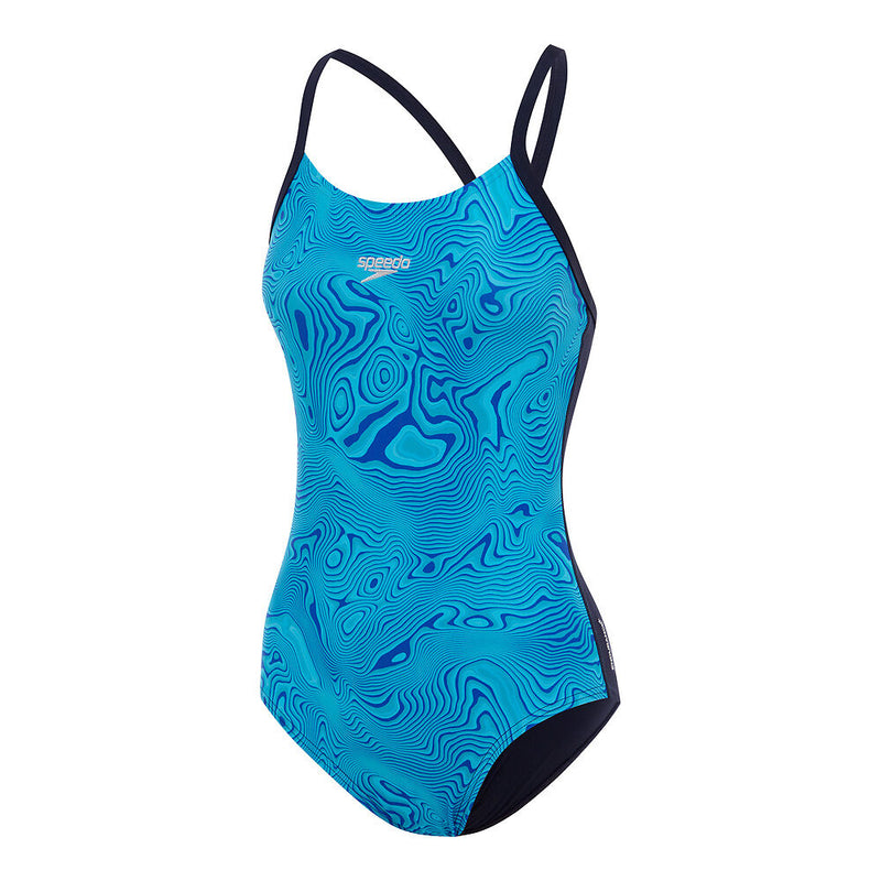 Speedo Womens Placement Fixed X-Back One Piece - True Navy/Picton Blue