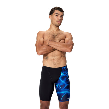 Speedo Mens Placement Vcut Jammer  - Black/Cobalt Blue
