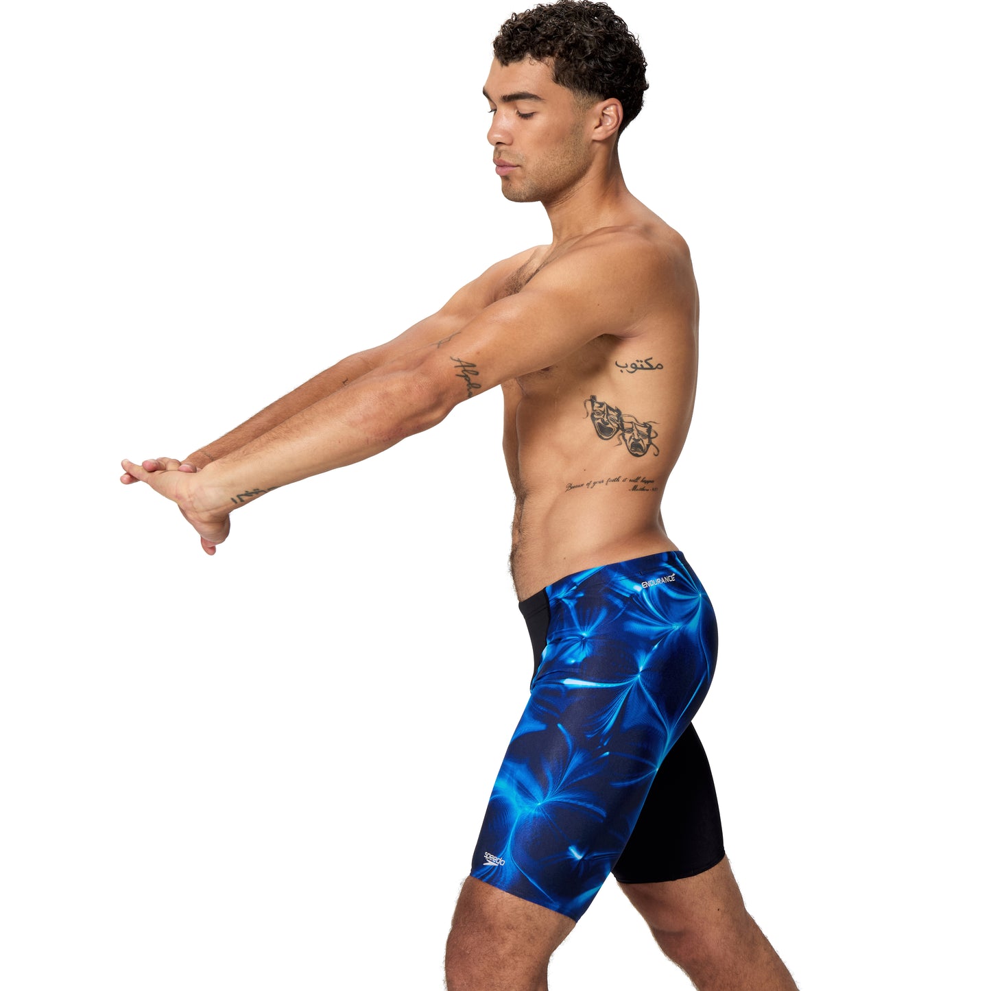Speedo Mens Placement Vcut Jammer  - Black/Cobalt Blue