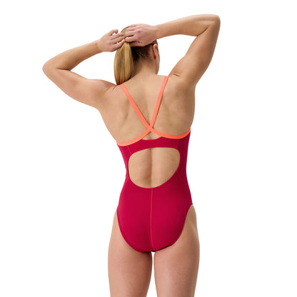 Speedo Womens Solid Flyback 2.0 One Piece - Red