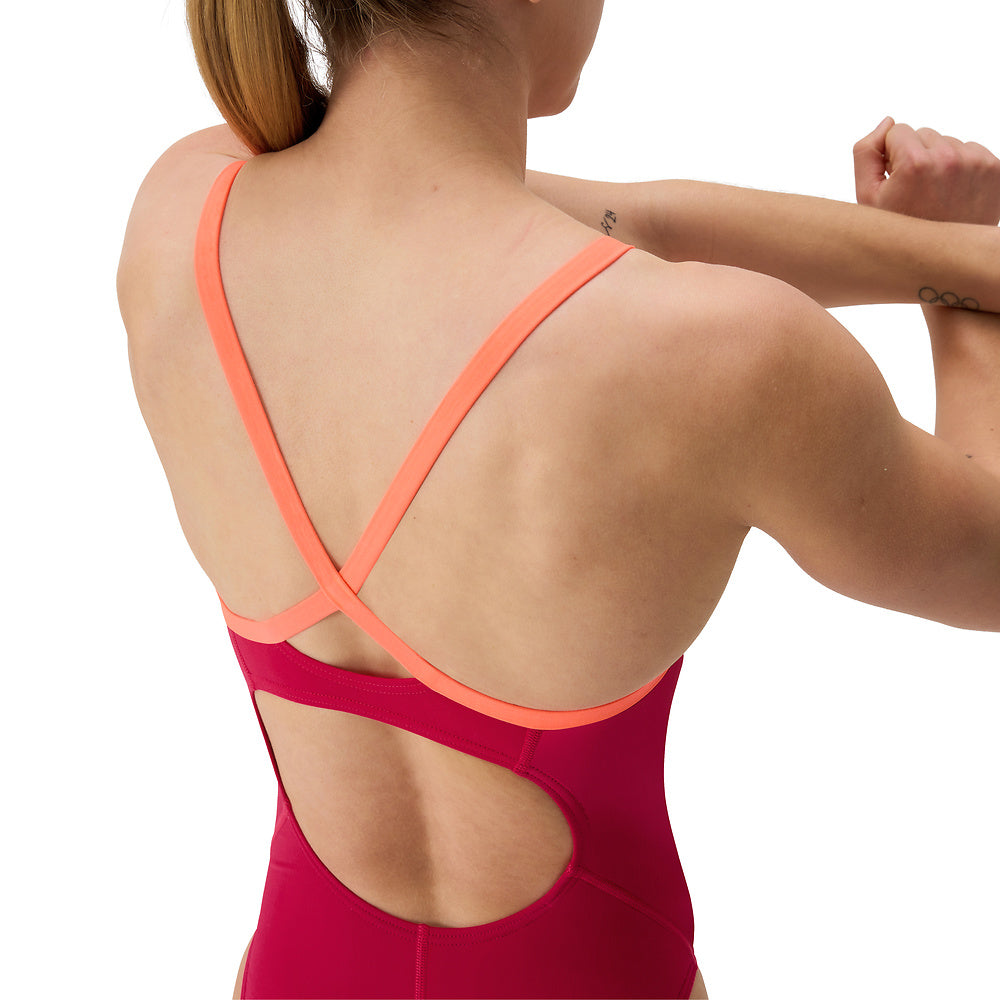 Speedo Womens Solid Flyback 2.0 One Piece - Red