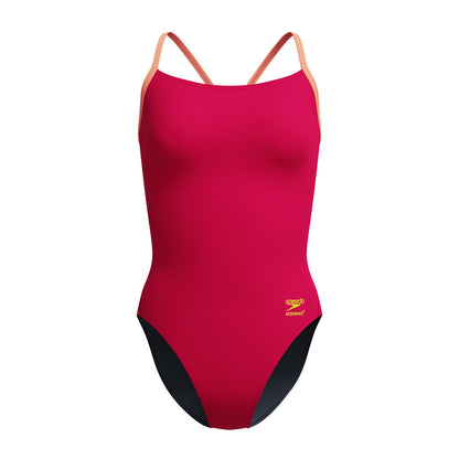 Speedo Womens Solid Flyback 2.0 One Piece - Red