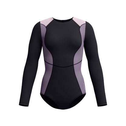 Speedo Womens Colourblock Long Sleeve Zip Back One Piece - Black
