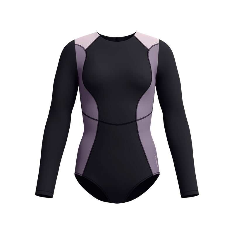 Speedo Womens Colourblock Long Sleeve Zip Back One Piece - Black