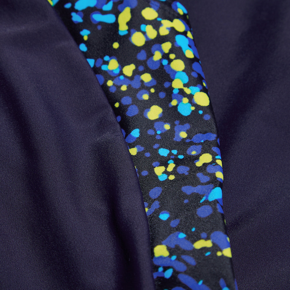 Speedo Girls Printed Leaderback Legsuit - Black/Cobalt Pop/Bolt/Lemon Drizzle