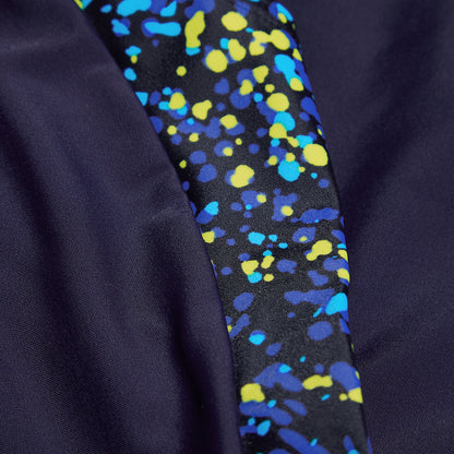 Speedo Girls Printed Leaderback Legsuit - Black/Cobalt Pop/Bolt/Lemon Drizzle