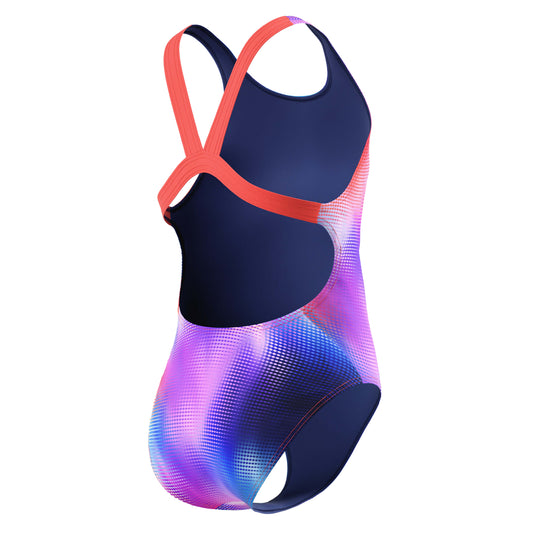 Speedo Junior Girls All Over Print Leaderback One Piece - Post It Pink