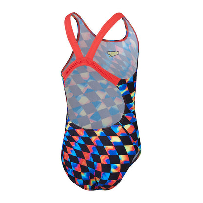 Speedo Girls Digital Allover Leaderback One Piece- Black/Watermelon