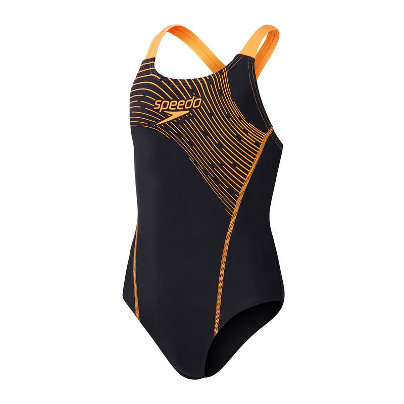 Speedo Girls Medley Logo Medalist One Piece - Black/Nectarine