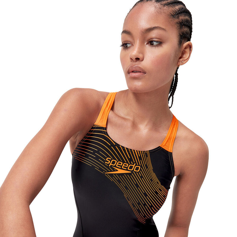 Speedo Womens Medley Logo One Piece - Black/Nectarine