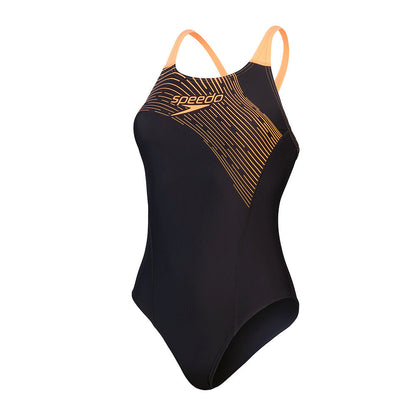 Speedo Womens Medley Logo One Piece - Black/Nectarine