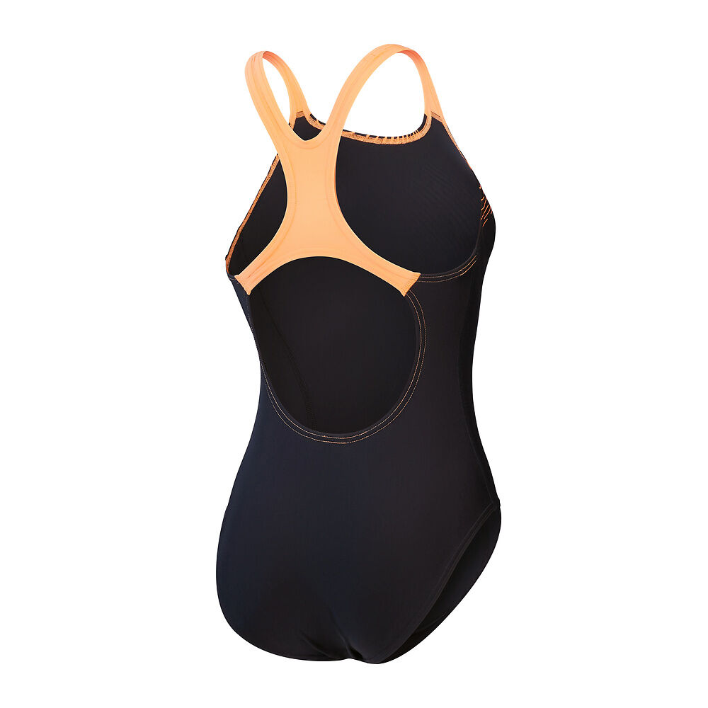 Speedo Womens Medley Logo One Piece - Black/Nectarine