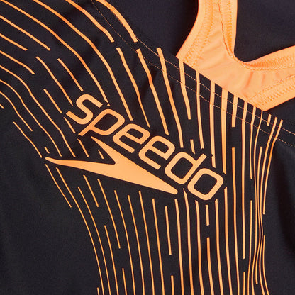Speedo Womens Medley Logo One Piece - Black/Nectarine