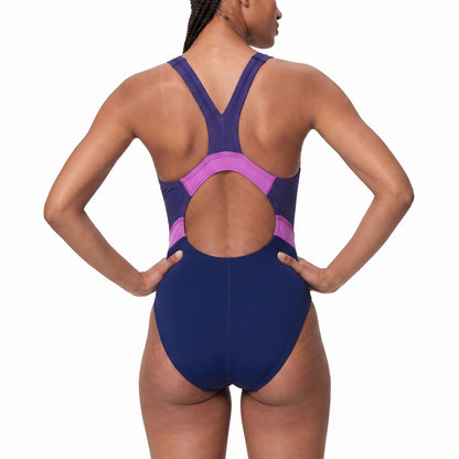 Speedo Womens Quantum Rib Splice One Piece - Peacoat/Neon Jelly