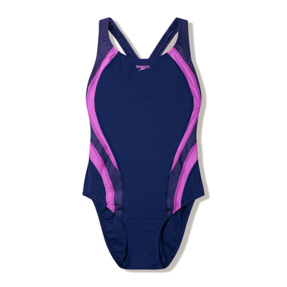 Speedo Womens Quantum Rib Splice One Piece - Peacoat/Neon Jelly