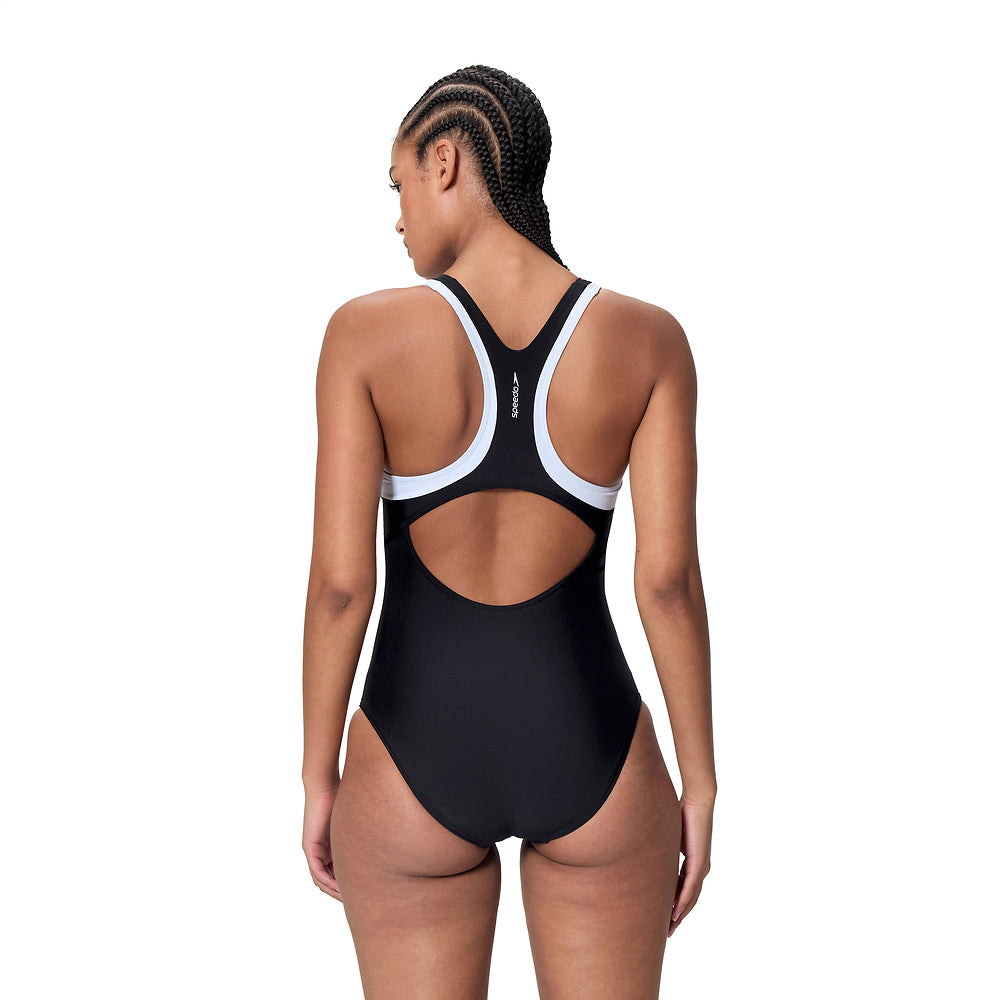 Speedo Womens Colourblock Racerback One Piece - Anthracite/White
