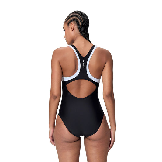 Speedo Womens Colourblock Racerback One Piece - Anthracite/White
